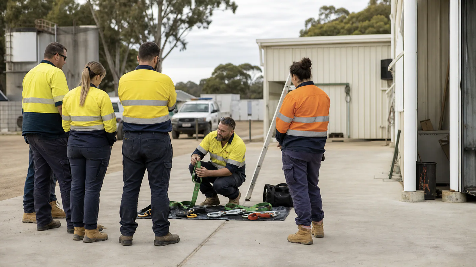 a neutral conference venue with an agenda, attendance badge, equipment case, incident report and medical folder, with no readable text, branding, collision damage or injured-person close-up.