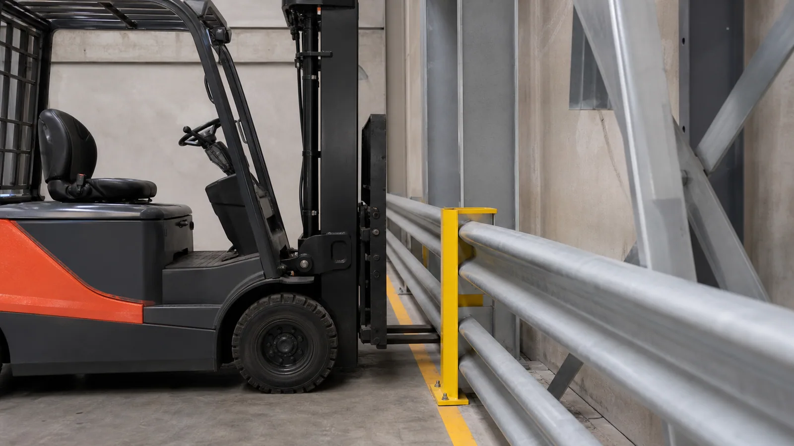 Pedestrian forklift incident evidence review with an exclusion-zone plan, incident diagram, warning-device checklist and medical folder, with no injured person shown.