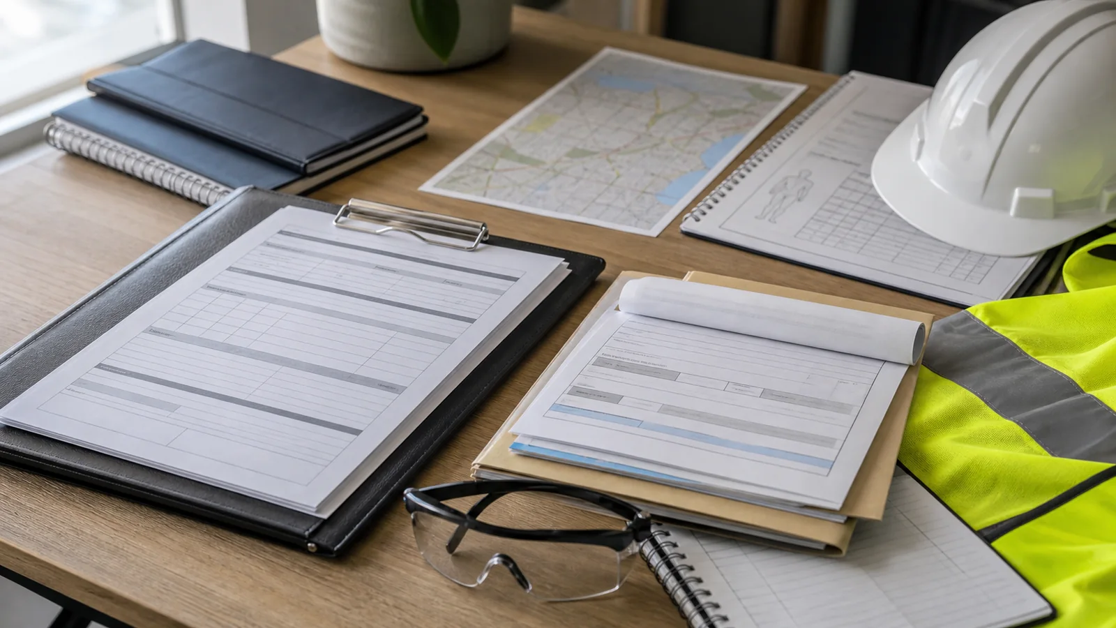 Utilities field worker claim review desk with wage records, medical certificates, treatment notes, written decisions, and return-to-work planning for Ventia Australia Pty Ltd.