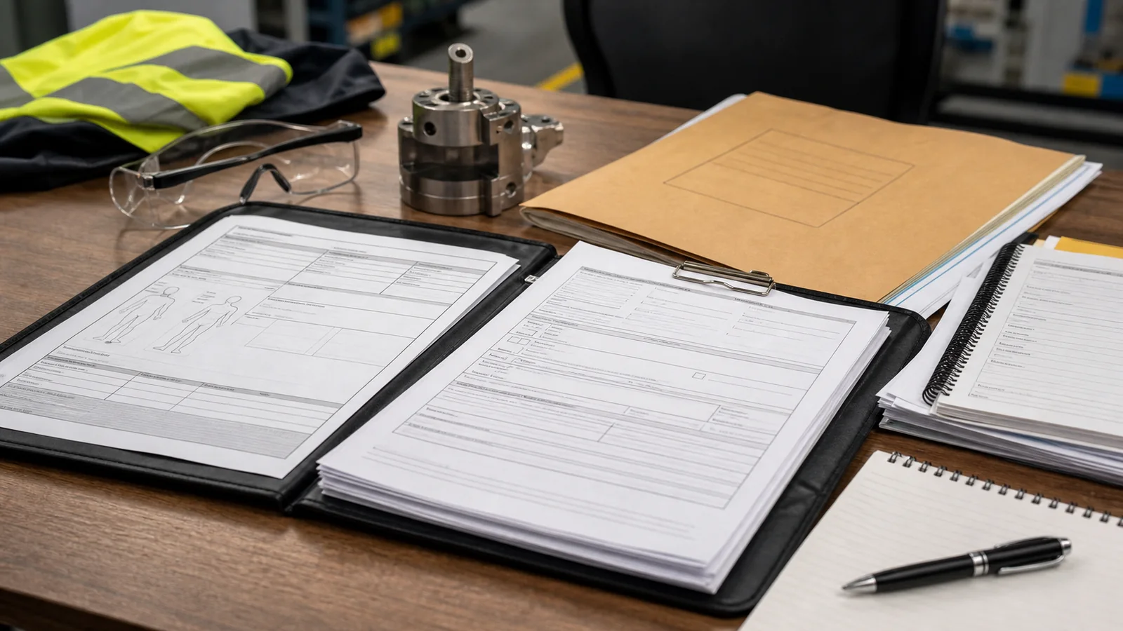 Industrial worker claim review desk with wage records, medical certificates, treatment notes, written decisions, and return-to-work planning for DuluxGroup Limited.