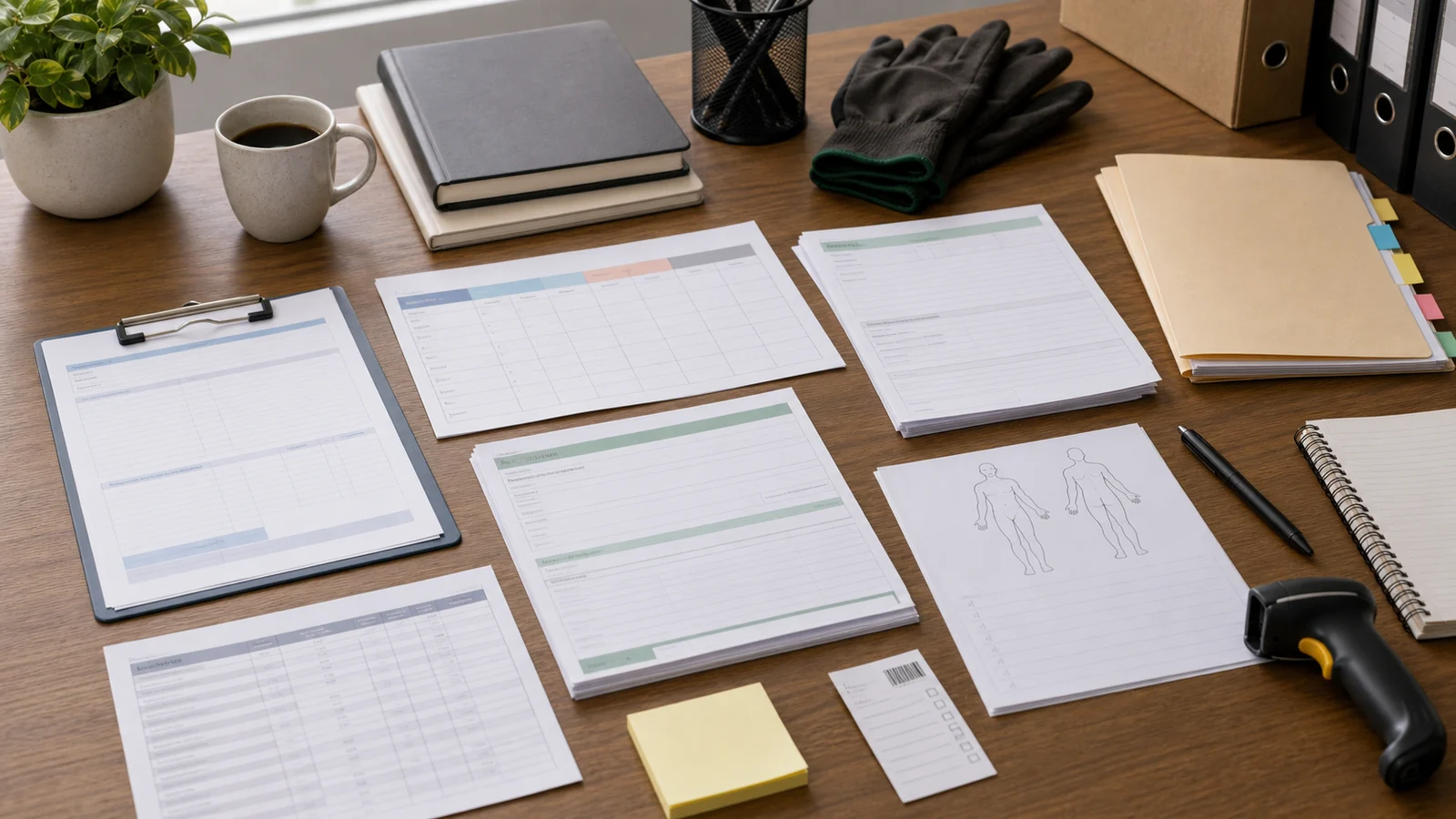 Retail worker claim review desk with wage records, medical certificates, treatment notes, written decisions, and return-to-work planning for Wesfarmers Ltd.