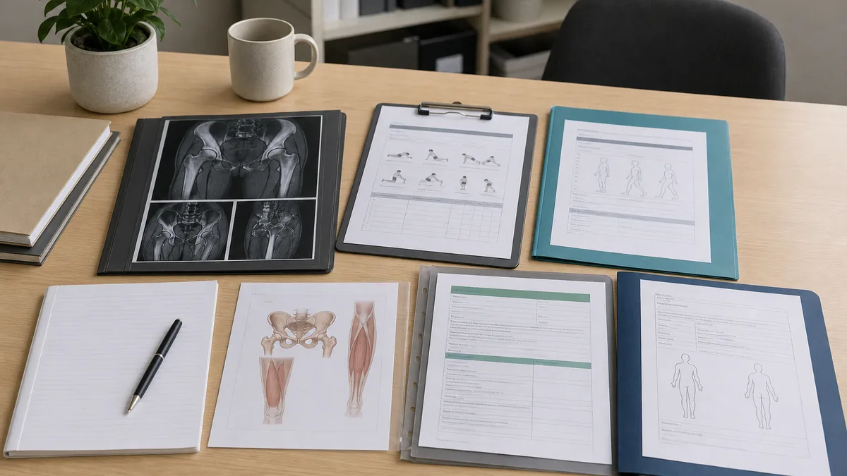 Hamstring injury workers compensation evidence review with medical reports, treatment notes, certificate of capacity and workplace duties documents.