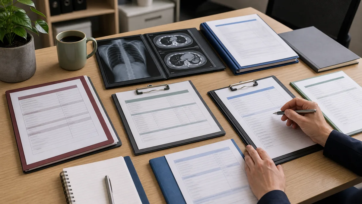 Internal injury workers compensation evidence review with medical reports, treatment notes, certificate of capacity and workplace duties documents.