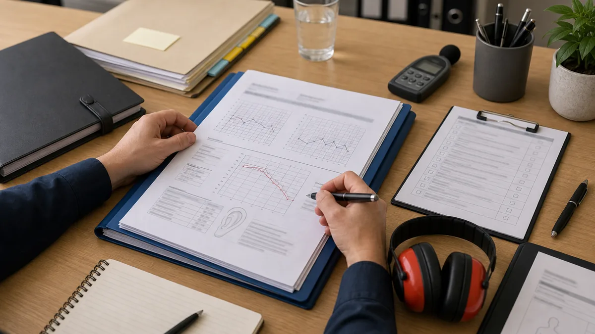 Tinnitus workers compensation evidence review with medical reports, treatment notes, certificate of capacity and workplace duties documents.