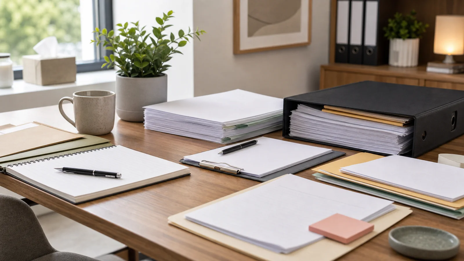 Section 11A psychological injury evidence review scene with workplace chronology, management-action file, clinical records, and insurer response pathway arranged without text.