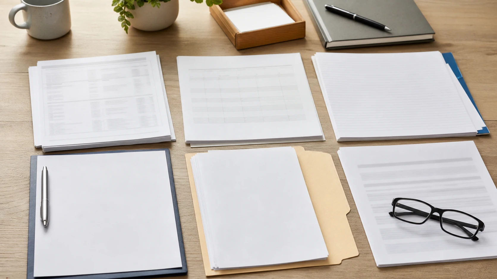 NSW 산재 업무능력 증명 검토 장면. certificate of capacity, suitable duties plan, 임금 기록, 보험사 결정서가 책상 위에 있고 읽을 수 있는 글자는 없습니다.